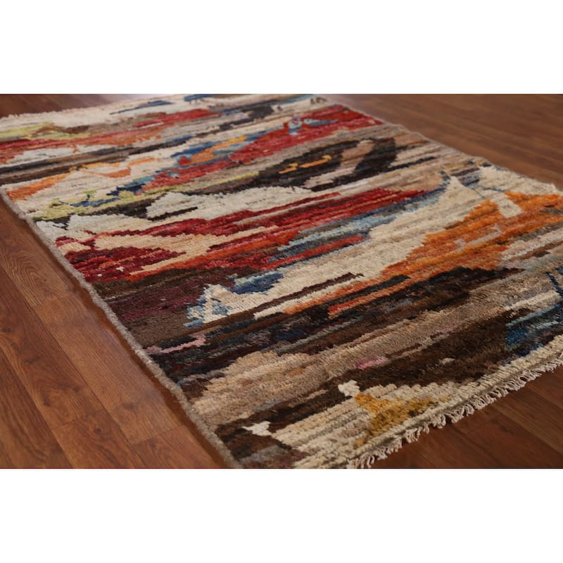 Abstract Moroccan Oriental Rug Handmade Wool Carpet - 4'0" x 5'11" - 4'0" x 5'11" - Multi-Color