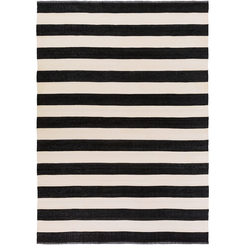 Jonas Hand Woven Casual Stripe Indoor/Outdoor Area Rug - 8' x 11' - Black