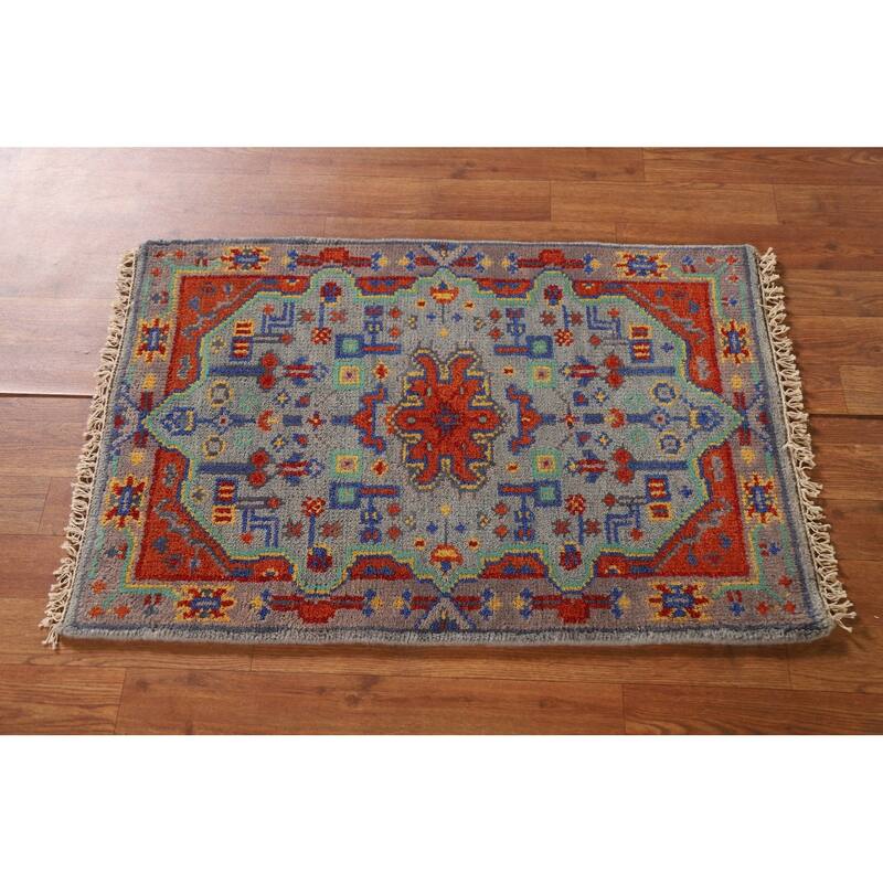 Geometric Kazak Oriental Area Rug Handmade Wool Carpet - 2'0"x 3'0"