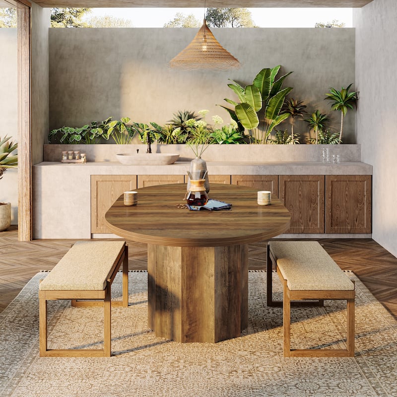55-Inch Kitchen Table with Rounded Edge Tabletop and Wave-Shaped Base