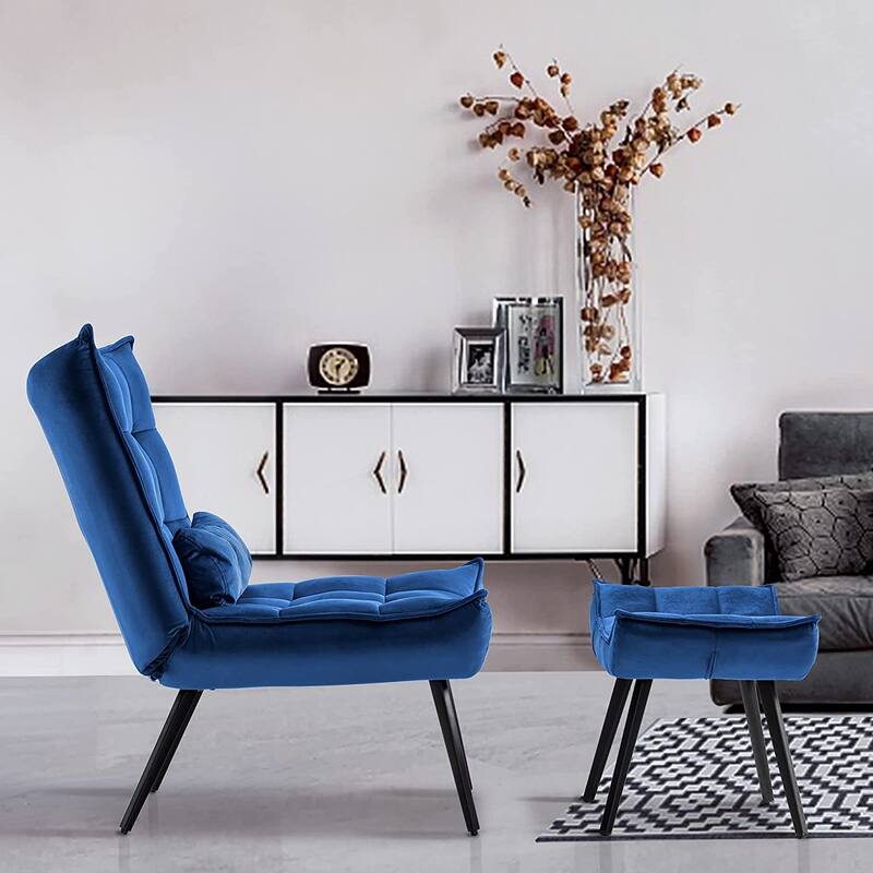 Mcombo Accent Chair with Ottoman, Velvet Tufted Wingback Chair, Upholstered Chairs with Metal Legs for Bedroom Living Room 4079