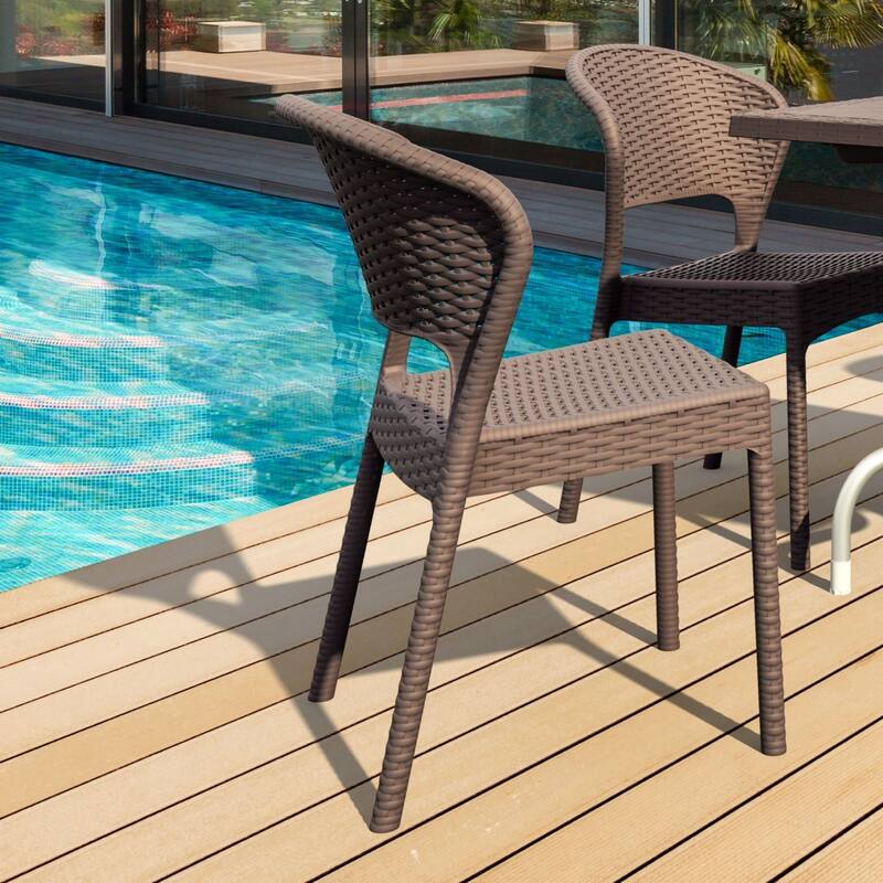 32" Brown Patio Wickerlook Stackable Dining Chair