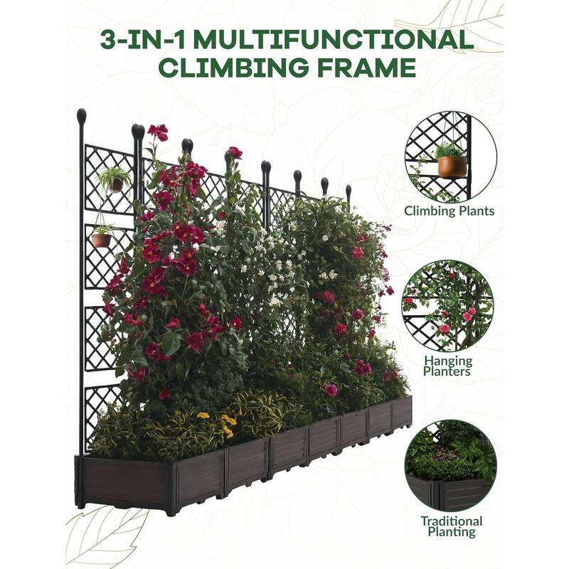 7 Compartment Raised Garden Bed with Trellis & Privacy Screen, Garden Planter Box