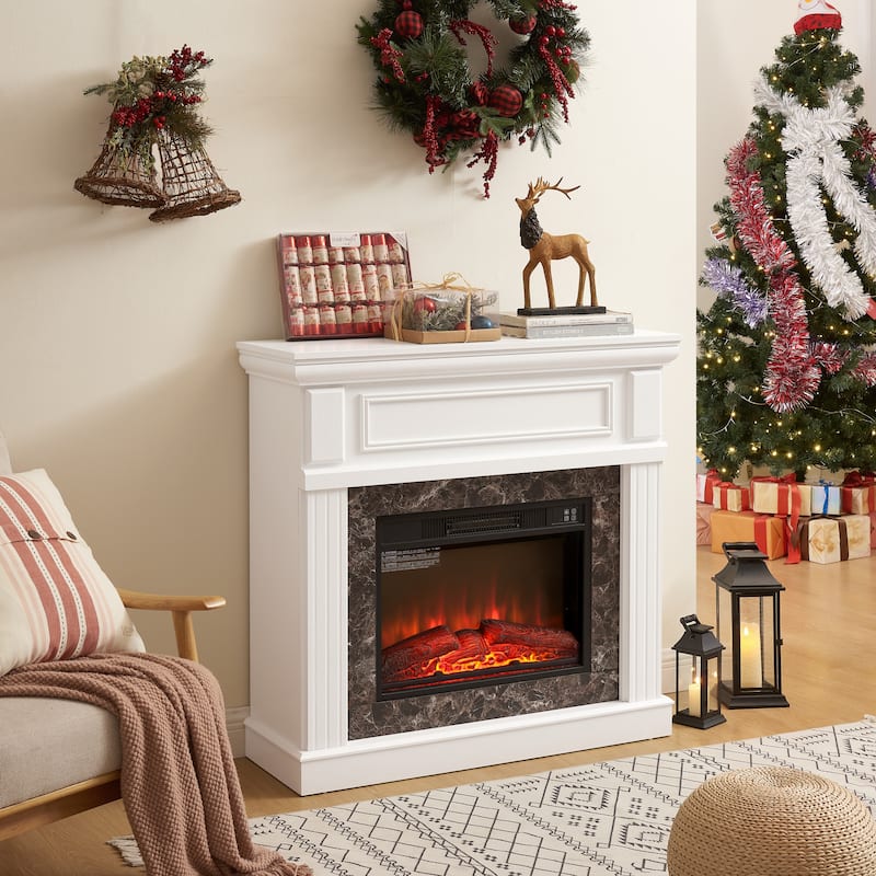 GDFStudio - Hearthstone Traditional Storage Electric Fireplace with Mantel and Realistic LED Flame