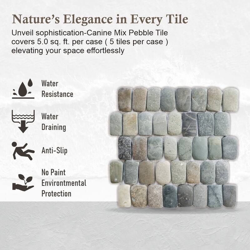 Canine Mix Pebble Mosaic Tiles for Backsplash Kitchen and Bathroom Wall (12" X 12") 5 tiles per case - Case (5 Tiles)