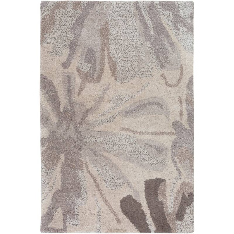 Handmade Putty Transitional Floral Wool Area Rug