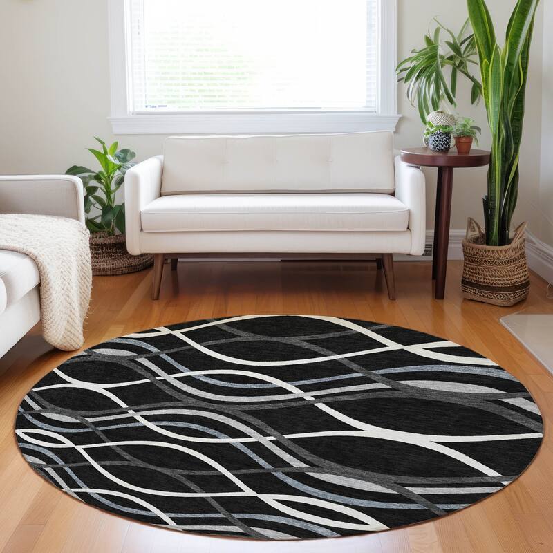 Premium Washable Super Soft Contemporary Dickerson Mayfield Rug - Black - 8' x 8'