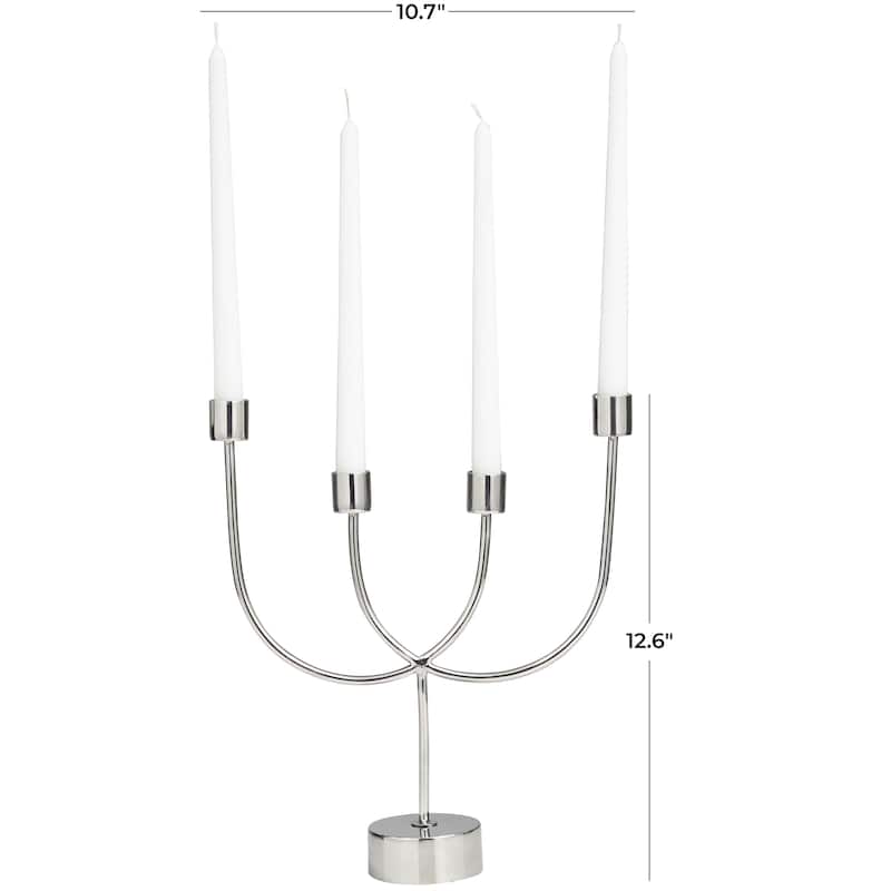 Stainless Steel Metal Overlapping U-Shaped Decorative Candelabra with Round Elevated Base - Silver - Roche River Decor
