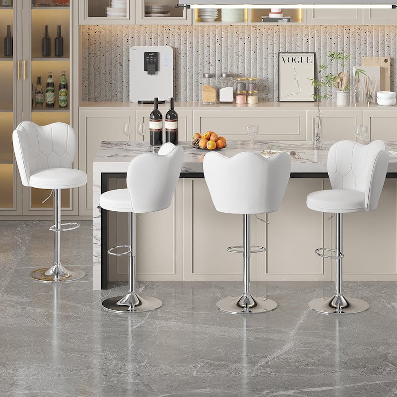 VECELO Set of 4 Barstools, Adjustable Bar Stools with Back, Velvet Armless Kitchen Stool