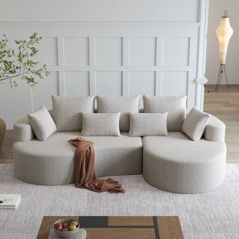 Oversized Chenille Upholstered Boneless Sofa, L-Shaped Curved Sectional Sofa, Deep Seat Cloud Couch with 7 Pillows