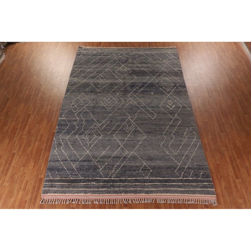 Geometric Moroccan Large Oriental Area Rug Hand-Knotted Wool Carpet - 9'11" x 14'8"