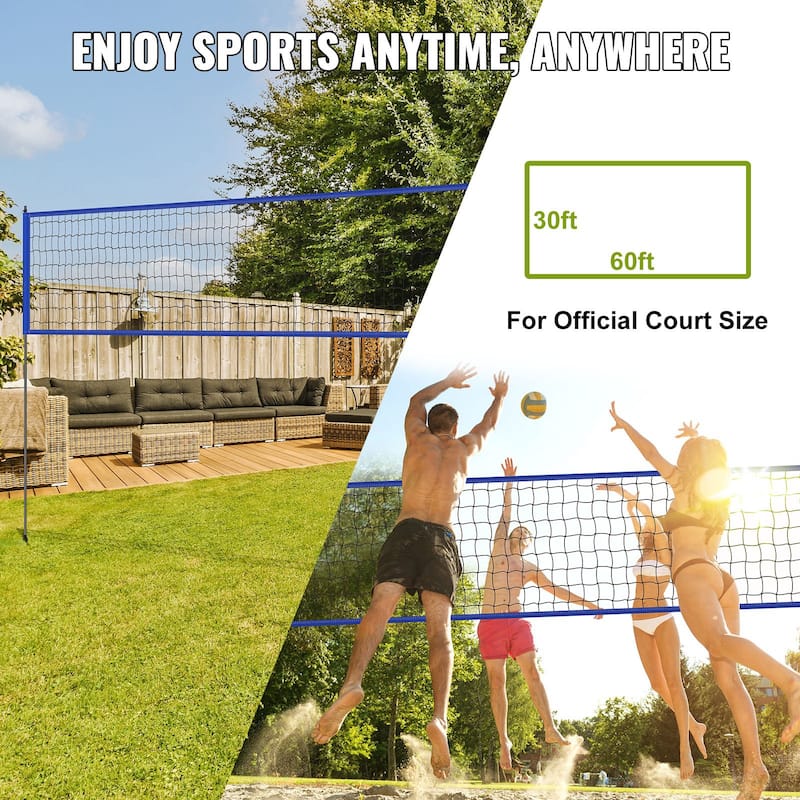 Blue Steel and PE Adjustable Volleyball Net Set,Portable and Weatherproof