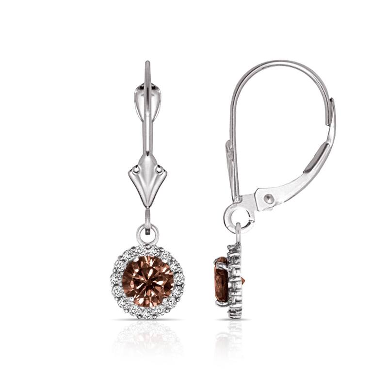 Curata Solid 14k White Gold Birthstone Round Cubic Zirconia Halo Dangle Leverback Earrings (6mm x 25mm)