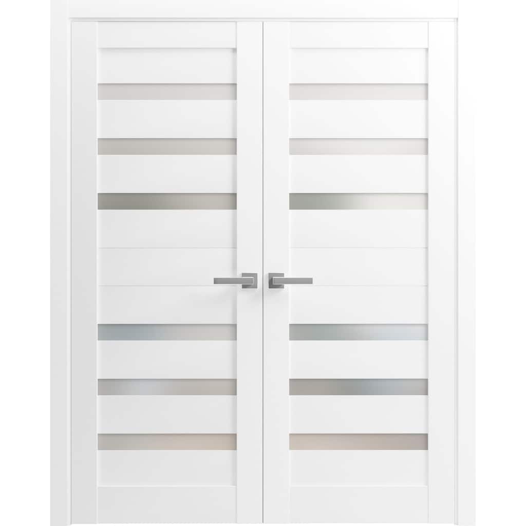 SartoDoors Quadro 4266 | Interior French Doors Double French | Solid Wood w/ Glass | Slab Only | 36x80, White Silk