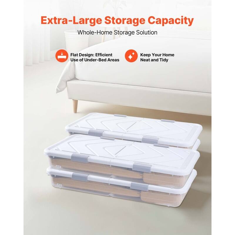 Set of 4 Under Bed Storage Organizer with Wheels 42L Large Capacity Container for Clothes and Shoes - 31.7 x 15.6 x 6.9 inch