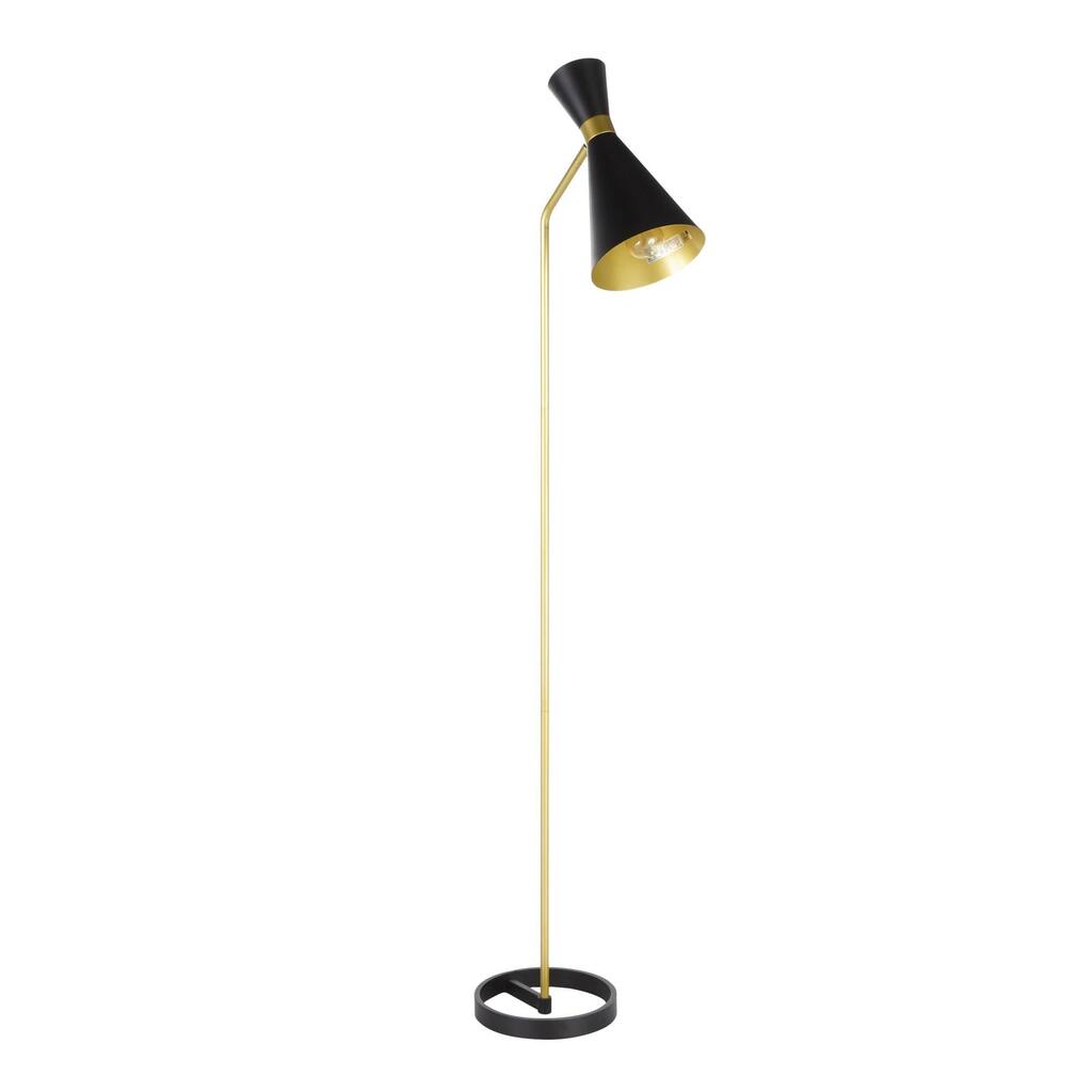Lumisource Floor Lamp in Black and Gold Metal with Black Metal Shade - 17.25"Lx9.75"Wx63"H