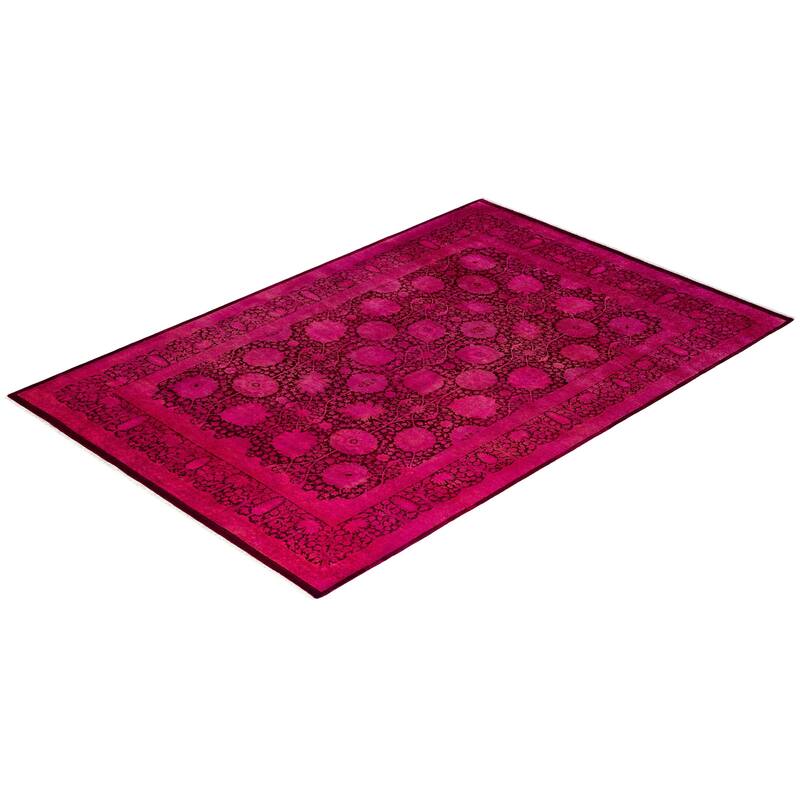 Fine Vibrance One-of-a-Kind Hand-Knotted Area Rug - Pink, 6' 1" x 9' 1" - 6' 1" x 9' 1"