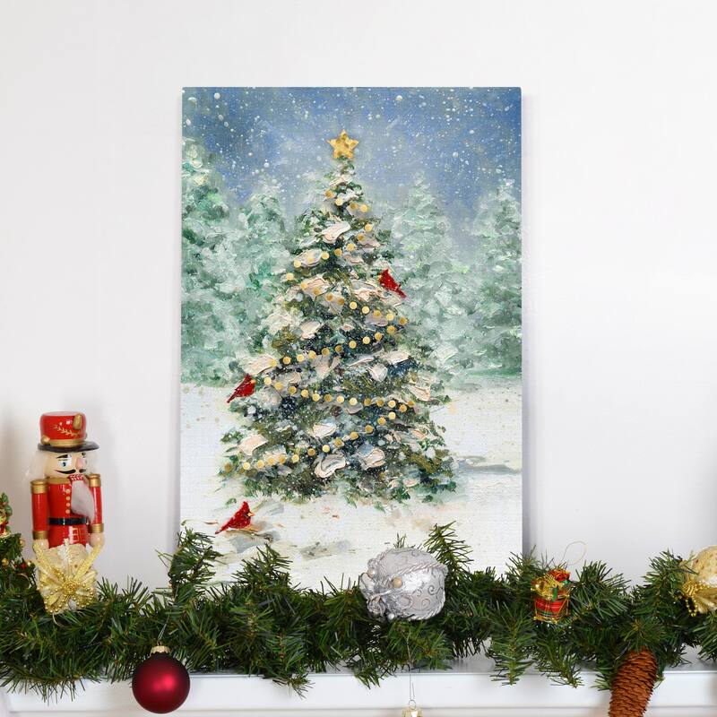 Cardinals and Christmas-Premium Gallery Wrapped Canvas - Ready to Hang