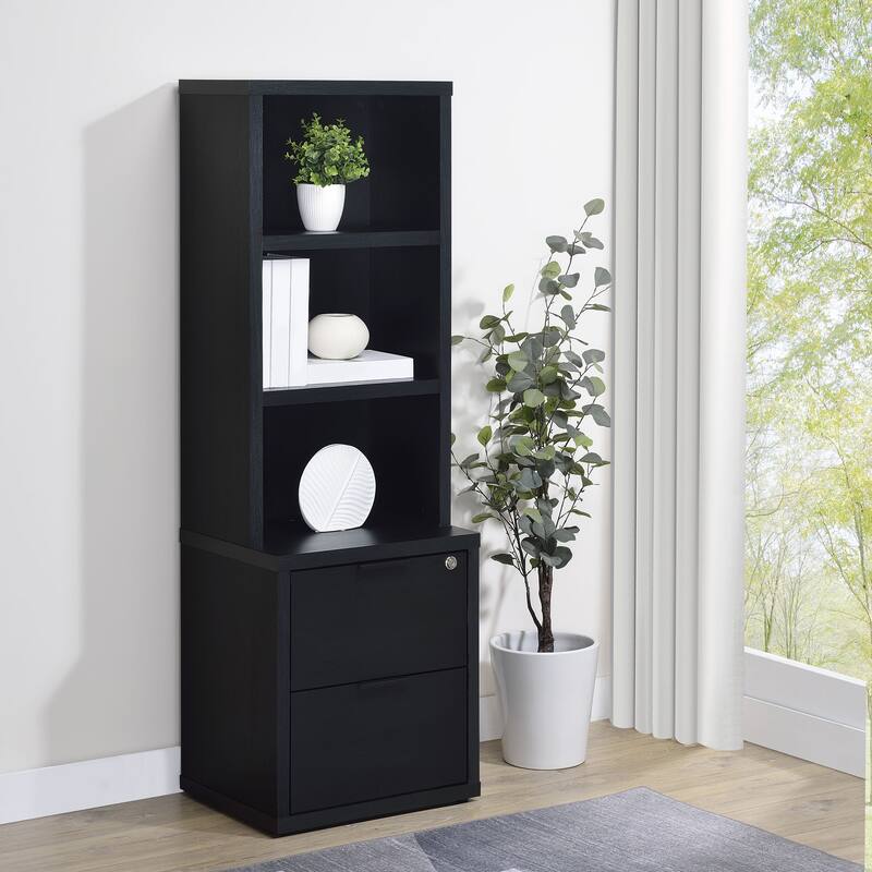 Geary 3-shelf Bookcase USB and Lockable Drawer - Black
