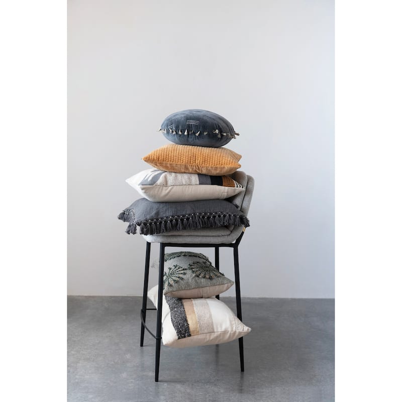 Cotton Velvet Pillow with Metallic Embroidery and Tassels