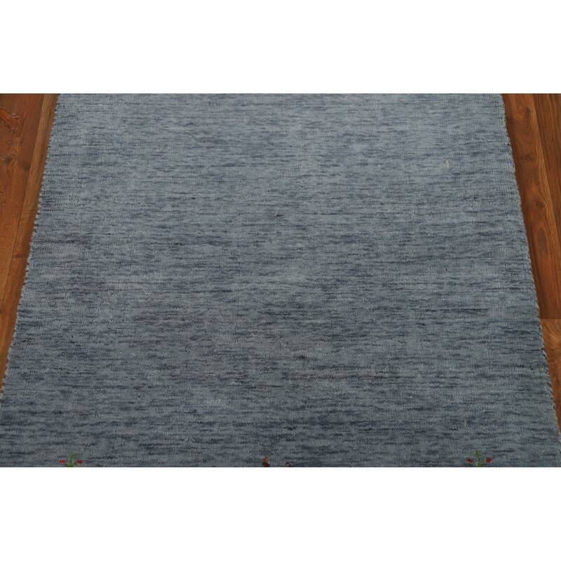 Tribal Blue Gabbeh Indian Rug Hand-Knotted Wool Carpet - 3'0" x 4'11"