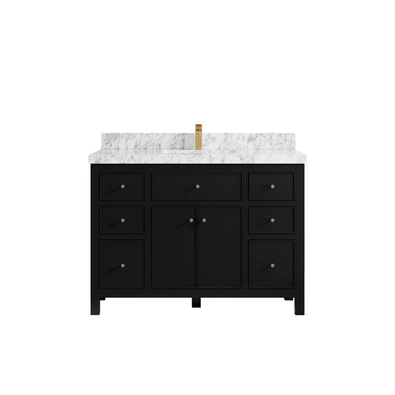 Willow Collections 48 in W x 22 in D Sonoma Free Standing Reeded Single Sink Bathroom Vanity with Countertop - 2" Carrara Marble - Black