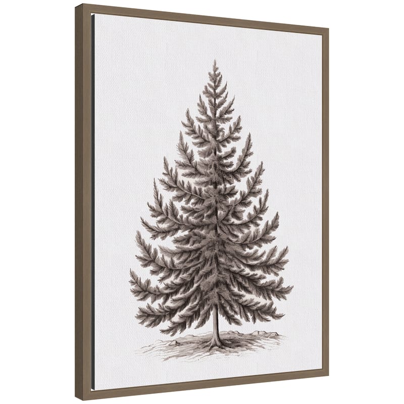 Kate and Laurel Sylvie Framed Canvas Vintage Evergreen Fir Tree lllustration I by The Creative Bunch Studio - Gold