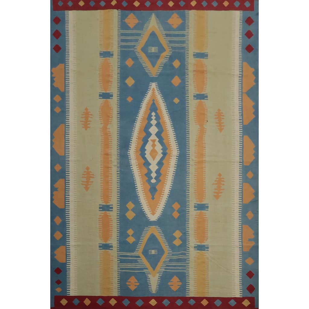 Hand Woven Oriental 100% Wool Carpet Southwestern Tribal Navy Blue & Blues Kilim Area Rug - 15' 3'' X 11' 9''