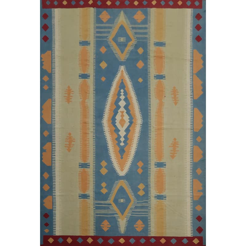 Hand Woven Oriental 100% Wool Carpet Southwestern Tribal Navy Blue & Blues Kilim Area Rug - 15' 3'' X 11' 9''