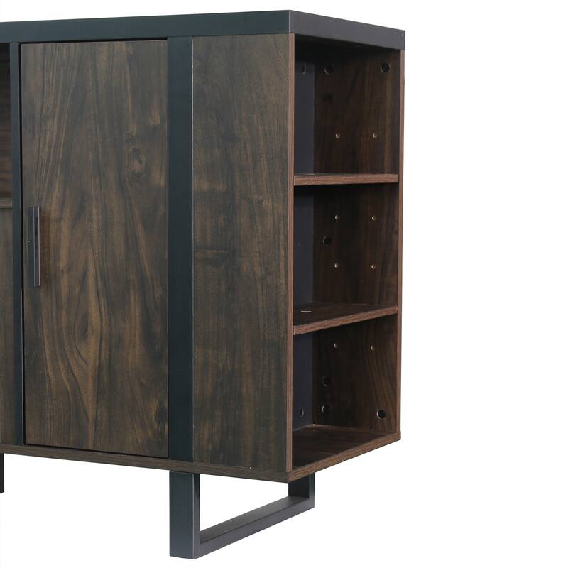 72" Farmhouse Walnut Wood Electric Fireplace TV Stand with Storage Open Compartment