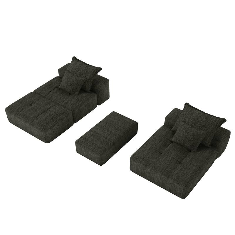 Modern Oversized Modular Sectional Sofa in Black, Foam+Spring, No Assembly