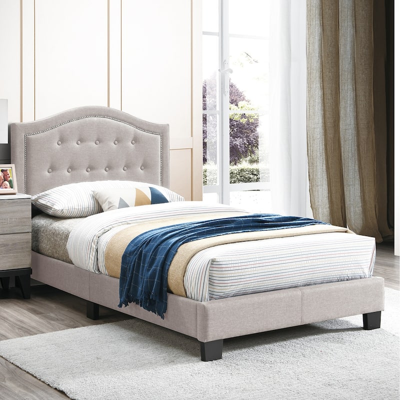 Fabric Upholstered Bed with Button Tufting