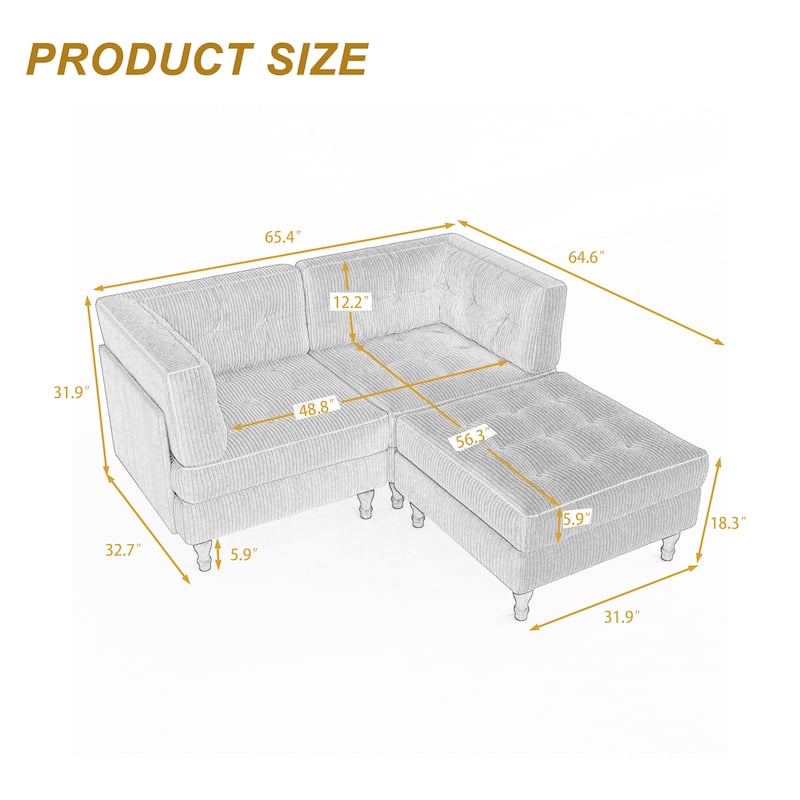 Oversized Sofa Corduroy Tufted Modular Sectional Set