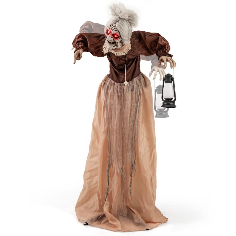 Gymax Halloween Animatronic Talking Zombie Maid in Lantern Halloween - Multi