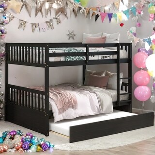 Full Over Full Bunk Bed with Trundle, Convertible to 2 Full Size Platform Bed