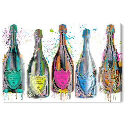 Luminous Party Champagne Day, Colorful Party Bubbles Modern Pink Canvas Wall Art Print for Dining Room