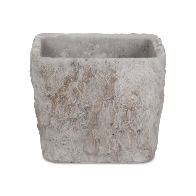 HomeRoots 7" Gray Speckle Glaze Cement Indoor Outdoor Square Pot Planter