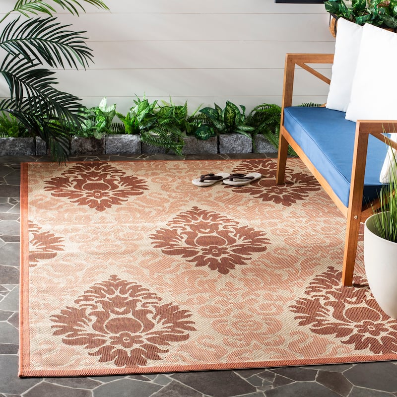 SAFAVIEH Courtyard Vicki Indoor/ Outdoor Waterproof Patio Backyard Rug - 8' x 11' - Cream/Terracotta