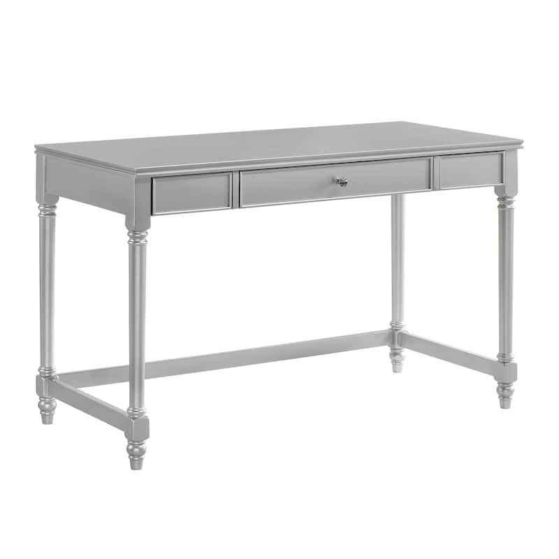 Nexles Glam Silver Wood 1-Drawer Desk with Chair Set by Furniture of America