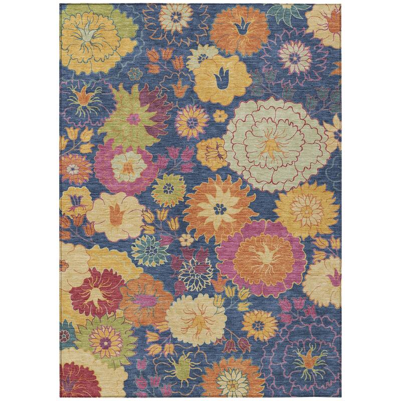Machine Washable Indoor/ Outdoor Modern Floral Chantille Rug