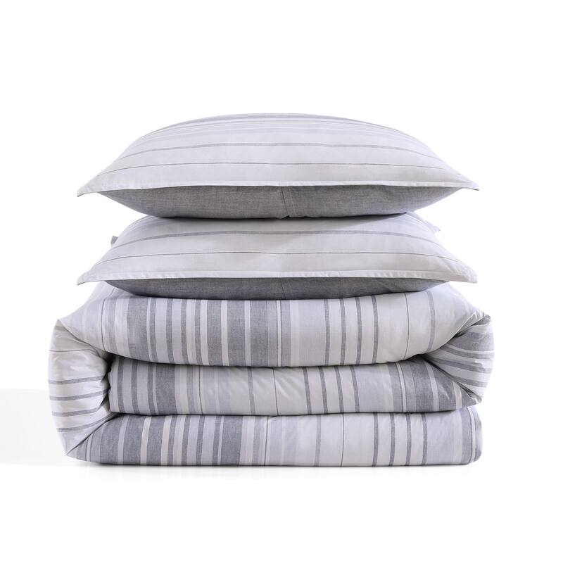 Tommy Hilfiger Bold Stripe Textured Cotton Grey Duvet Cover Set