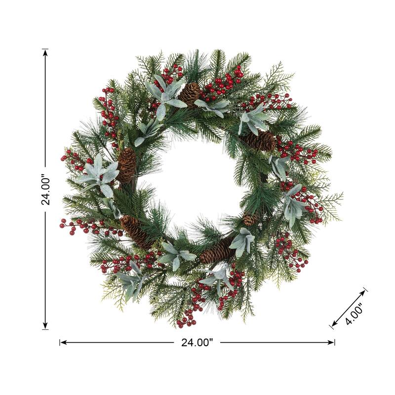 Glitzhome 24"D Christmas Pinecone Berry Wreath with Fabric Santa or Snowman