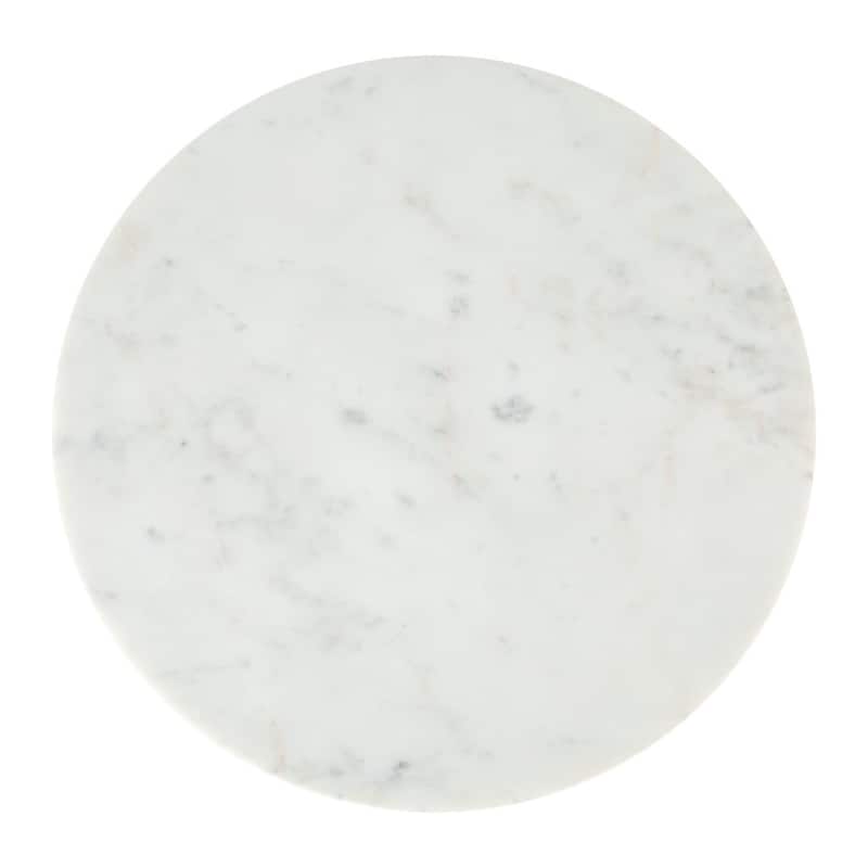 HomeRoots 25" White And Black Marble And Aluminum Round Pedestal End Table - 12' X '25.2' X '12