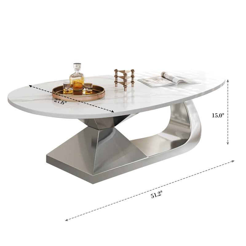 Modern Minimalist Coffee Table Living Room Centerpiece Table with Sintered Stone Tabletop Stainless Steel Base, for Living Room
