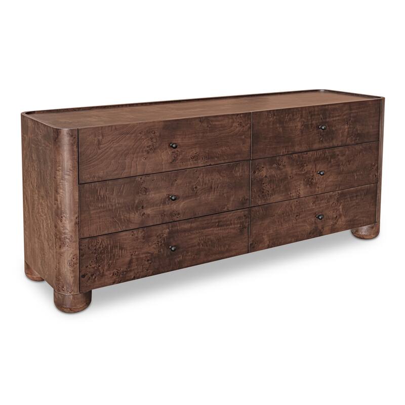 NADAAL STUDIOS Virel Dark Brown Burl Veneer and Solid Oak 6-Drawer Dresser with Lip Detail