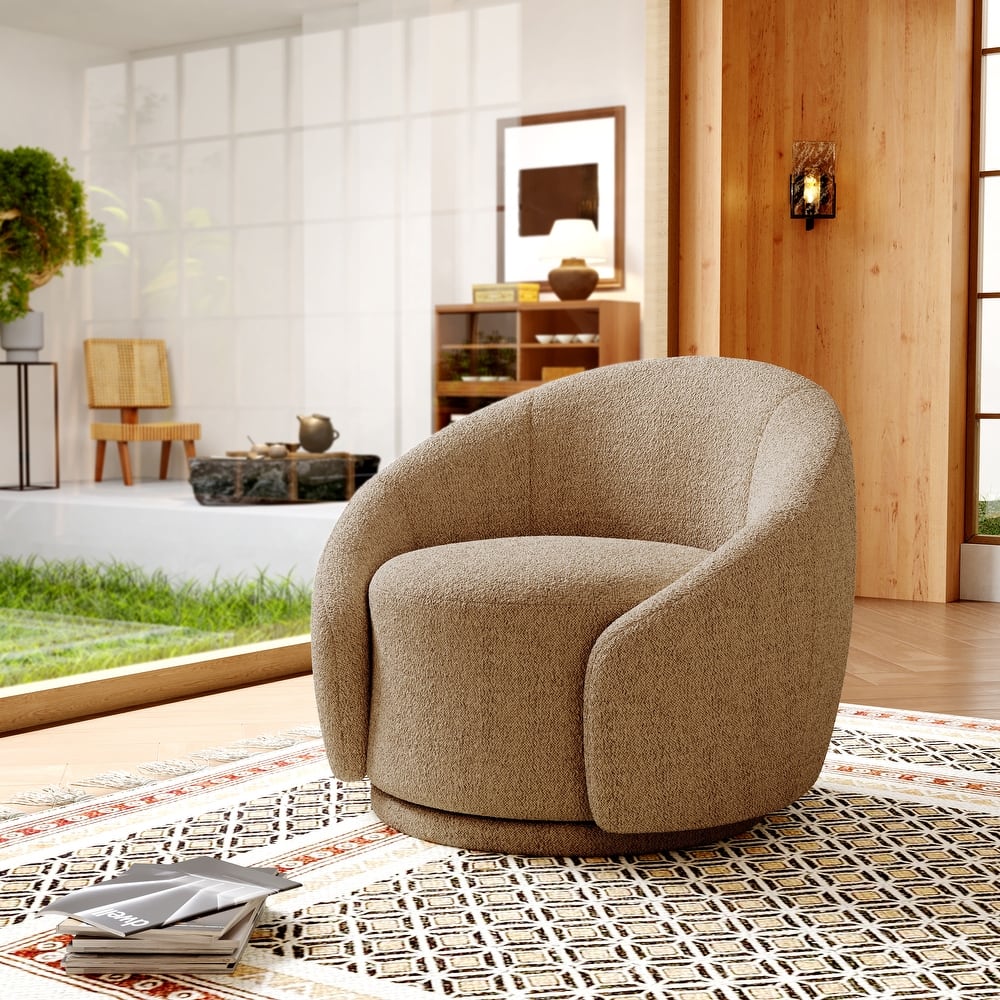 Boucle Barrel Chair Upholstered 360°Swivel Armchair