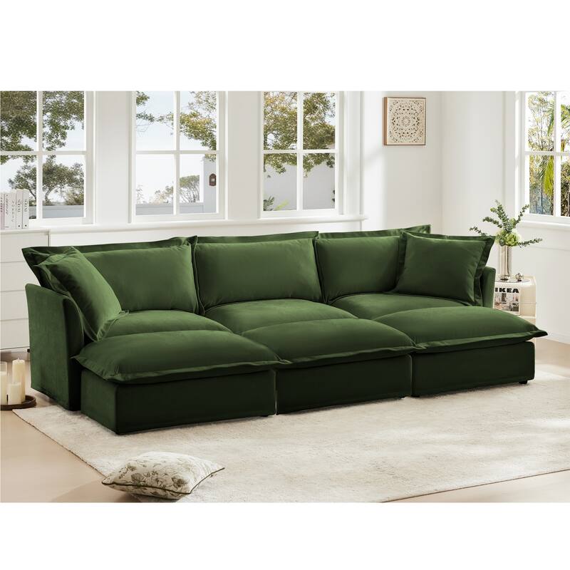 120" Chenille 3-Seater Sectional Sofa with 3 Ottomans