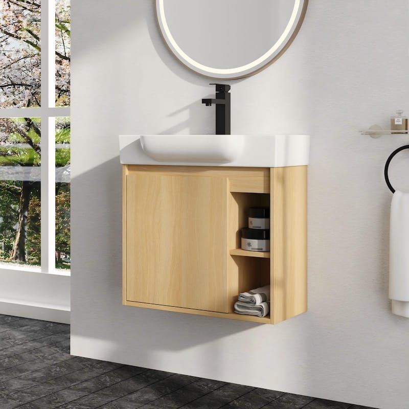 Malwee 24"/28" Floating Bathroom Vanity,Wall Mounted Bathroom Vanity with Ceramic Sink and Soft Close Door
