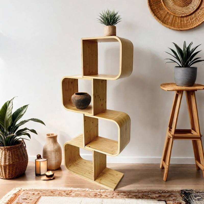 Modern Contemporary Shelf Contain Square Shape Shelves With Large Space, Natural - Natural