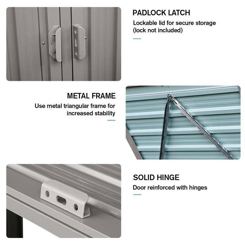 Garbage Bin Shed Stores 2 Trash Cans Metal Outdoor Bin Shed for Garbage Storage,Stainless Galvanized Steel